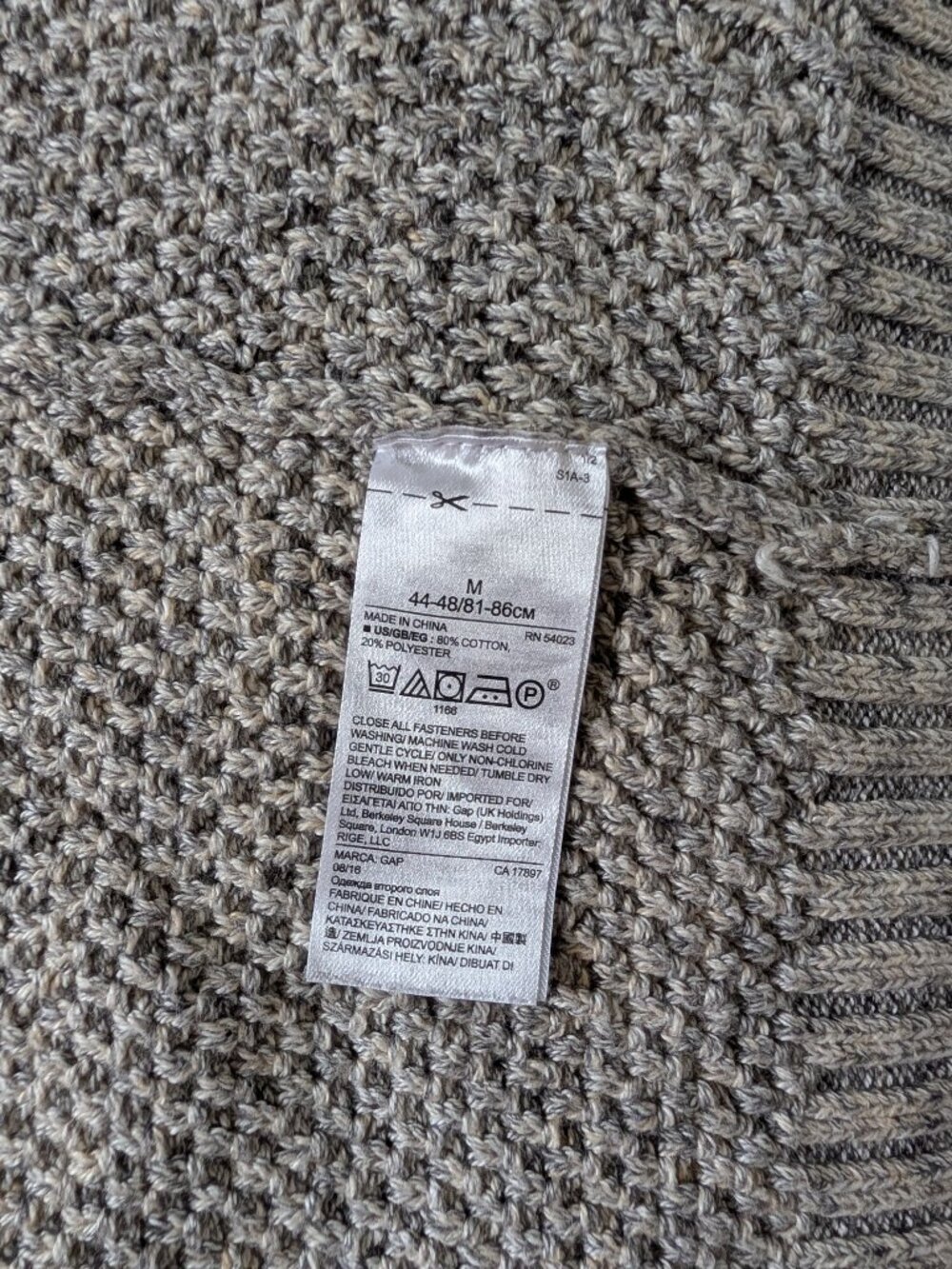 GAP - Grey Cable Knit Cotton Shawl-Collar Cardigan - Size M - Picture 5 of 6